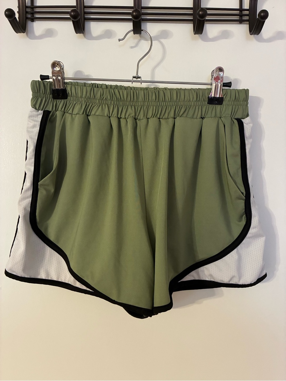 Fulbelle Olive Green Women's Athletic Shorts with White Side Panels